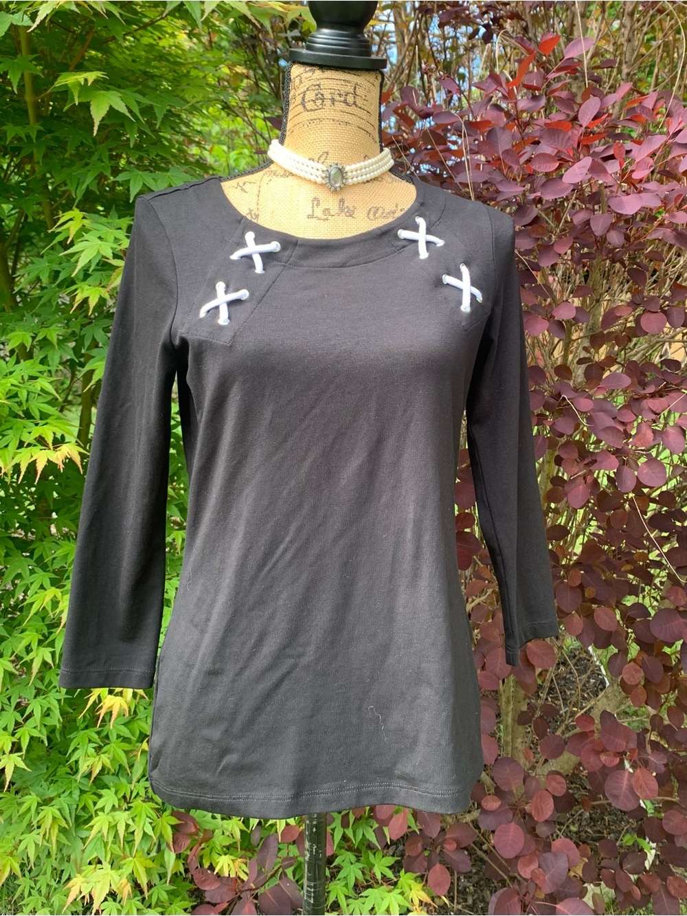 E.L.I (E.L.I. Essentials) ladies black cotton 3/4sleeve LNWOT top Size XS